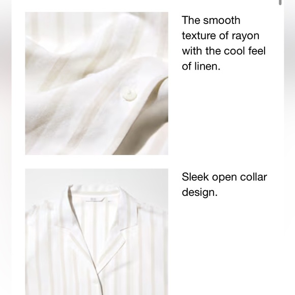 Uniqlo Linen Blend Open Collar Shirt | Short Sleeve | Striped in BEIGE color - Picture 4 of 10